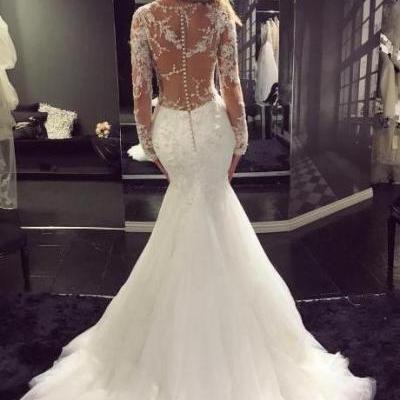  Long Sleeve Wedding Dress,Sexy Wedding Dress, Mermaid Wedding Dress,Lace Wedding Dress,High Quality Wedding Dress,2017 Wedding Gowns,Tulle Wedding Dress,Wedding Dresses