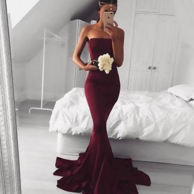  2017 Prom Dress, Sexy Mermaid Burgundy Prom Dress, Long Prom Dress, Long Evening Dress, Woman Formal Dresses