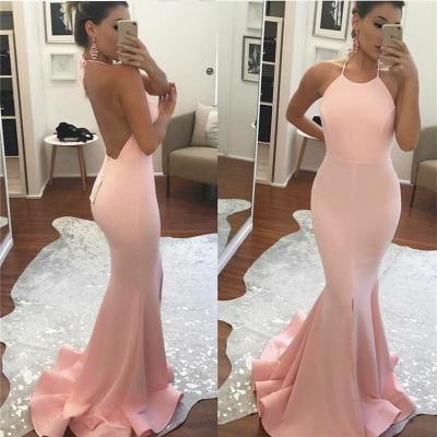 Amazing Sleeveless Mermaid Summer Party Gown Halter Backless Prom Dress