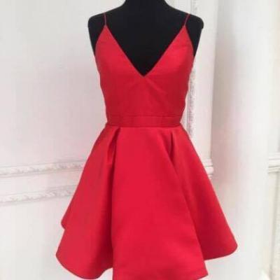  Custom Made A Line V Neck Short Red Prom Dresses, Short V Neck Homecoming Dresses, Red Graduation Dresses