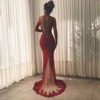 Mermaid Wine Red Lace Evening Dress,Sexy Slit Lace Prom Dress,High Quality French Lace Graduation Dress