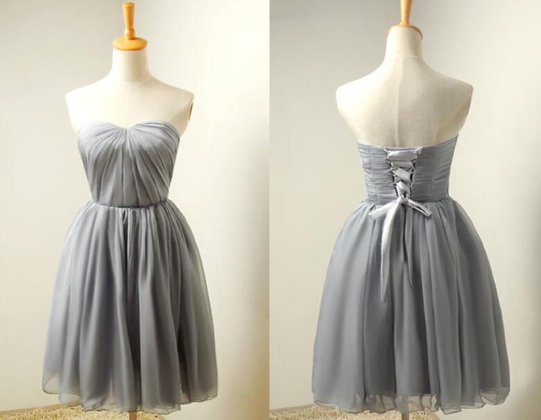 Charming Light Grey Knee Length Bridesmaid Dresses Chiffon Short