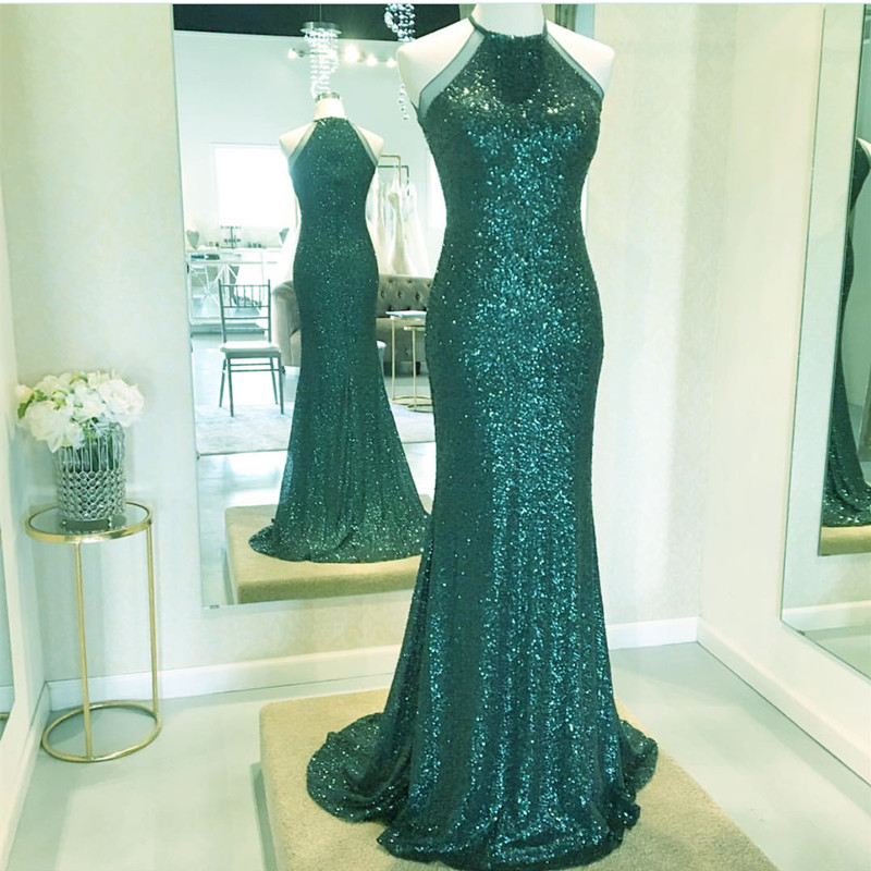 Halter Prom Dress Mermaid Y Long Evening Gowns Emerald Halter Prom Dress Mermaid Y Long Evening Gowns Emerald Green Bridesmaid Sequins Dresses
