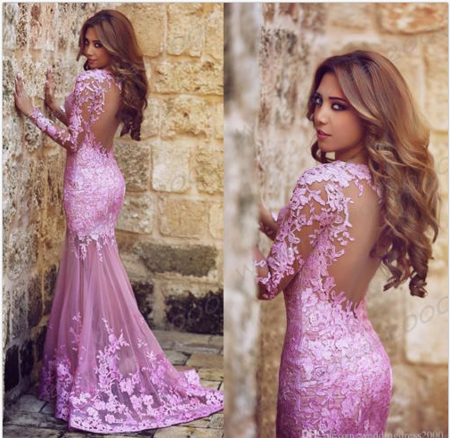 2018 Women Sexy Backless Mermaid Lace Long Evening Dress For Party