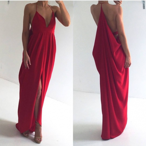  Sexy Halter Red Long Chif..
